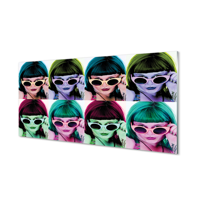 Szklany Panel Kobieta kolorowe włosy okulary