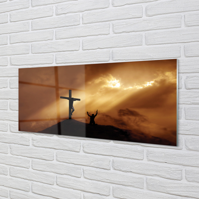 Szklany Panel Światło Jezus krzyż