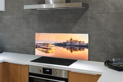 Szklany Panel Statek o Zachodzie Słońca