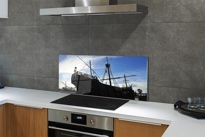 Szklany Panel Sylwetka Statku pod Niebem