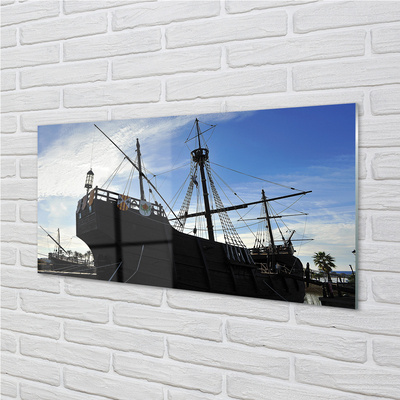 Szklany Panel Sylwetka Statku pod Niebem