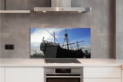 Szklany Panel Sylwetka Statku pod Niebem