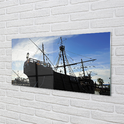 Szklany Panel Sylwetka Statku pod Niebem