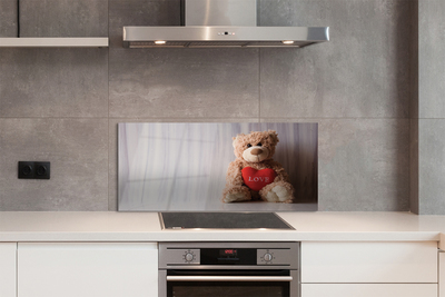 Szklany Panel Pluszowy Miś z Sercem