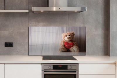 Szklany Panel Pluszowy Miś z Sercem