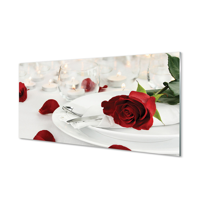 Szklany Panel Róże świeczki kolacja