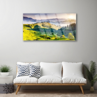 Obraz Akrylowy Góra Pole Mgła Natura
