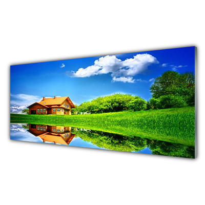 Obraz Akrylowy Dom Jezioro Trawa Natura