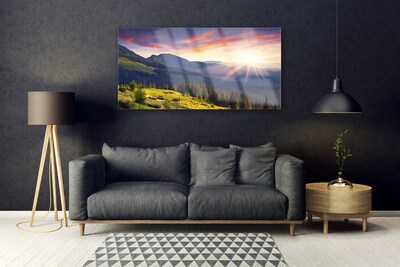 Obraz Akrylowy Góra Las Słońce Krajobraz