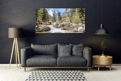 Obraz Akrylowy Góra Las Kamienie Rzeka