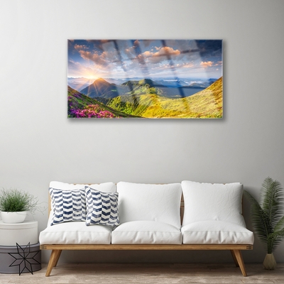 Obraz Akrylowy Góry Słońce Łąka Krajobraz