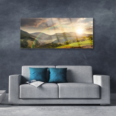 Obraz Akrylowy Łąka Góry Zachód Słońca