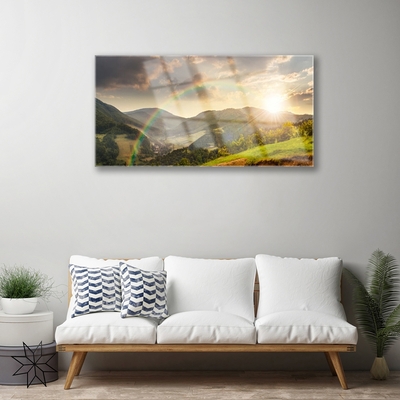 Obraz Akrylowy Łąka Góry Zachód Słońca