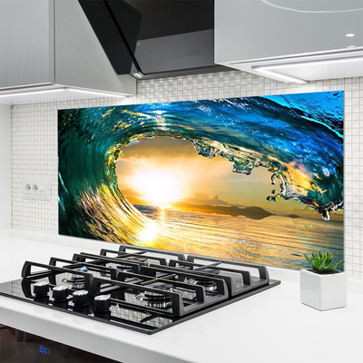 Panel Szklany do Kuchni Zachód Słońca Nad Morską Falą
