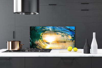 Panel Szklany do Kuchni Zachód Słońca Nad Morską Falą
