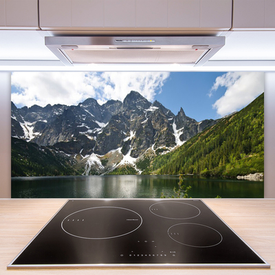 Panel Szklany do Kuchni Alpejskie Jezioro W Głębi Lasu