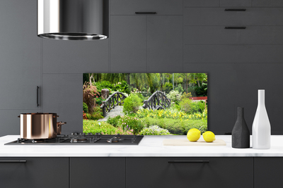 Szkło do Kuchni na Ścianę Drewniany Mostek W Ogrodzie