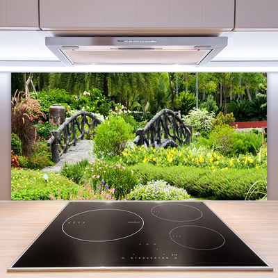 Szkło do Kuchni na Ścianę Drewniany Mostek W Ogrodzie