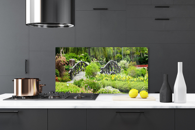 Szkło do Kuchni na Ścianę Drewniany Mostek W Ogrodzie