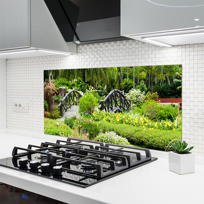 Szkło do Kuchni na Ścianę Drewniany Mostek W Ogrodzie