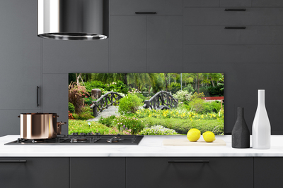 Szkło do Kuchni na Ścianę Drewniany Mostek W Ogrodzie