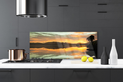 Szkło do Kuchni na Ścianę Odbicie Gór W Lustrze Wody