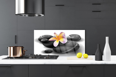 Szkło do Kuchni na Ścianę Kwiaty I Kamienie Zen