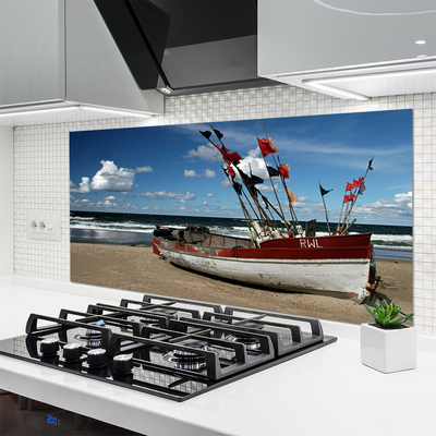 Szkło do Kuchni na Ścianę Łódź Na Piaszczystym Brzegu