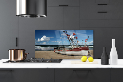 Szkło do Kuchni na Ścianę Łódź Na Piaszczystym Brzegu