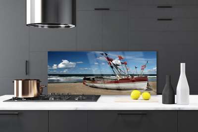 Szkło do Kuchni na Ścianę Łódź Na Piaszczystym Brzegu