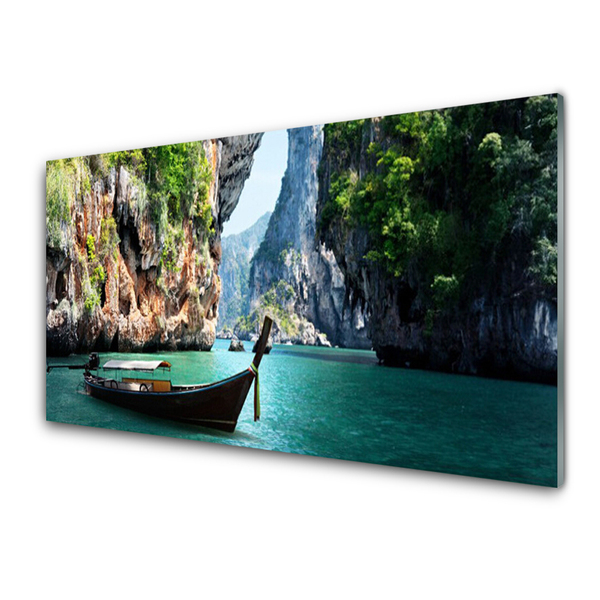 Szkło Ozdobne do Kuchni Samotna Łódź Nad Jeziorem