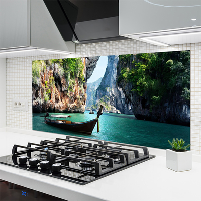 Szkło Ozdobne do Kuchni Samotna Łódź Nad Jeziorem