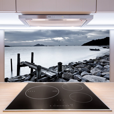 Szkło Ozdobne do Kuchni Kamienista Plaża O Zmierzchu