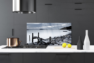 Szkło Ozdobne do Kuchni Kamienista Plaża O Zmierzchu