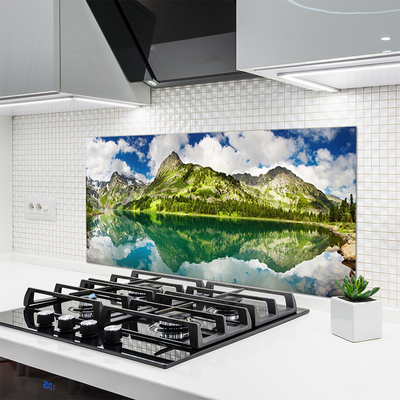 Szkło do Kuchni na Ścianę Odbicie Gór W Jeziorze
