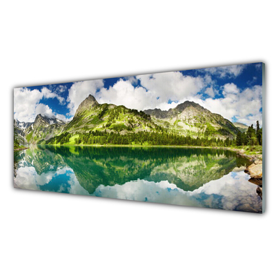 Szkło do Kuchni na Ścianę Odbicie Gór W Jeziorze