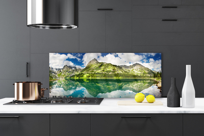 Szkło do Kuchni na Ścianę Odbicie Gór W Jeziorze