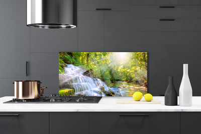 Szkło do Kuchni na Ścianę Leśny Potok I Wodospad