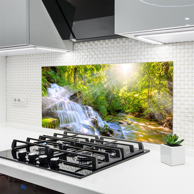 Szkło do Kuchni na Ścianę Leśny Potok I Wodospad