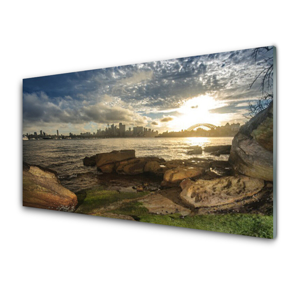Szkło Dekoracyjne do Kuchni Panorama Portowego Miasta