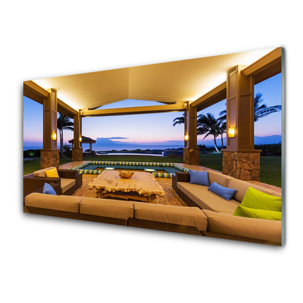 Szkło do Kuchni na Ścianę Słoneczne Patio Pod Palmami