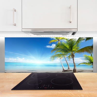 Szkło do Kuchni na Ścianę Egzotyczna Plaża Pod Palmą
