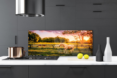 Szkło do Kuchni na Ścianę Dzikie Konie Na Pastwisku