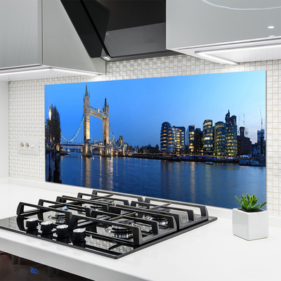 Panel Szklany do Kuchni Podświetlony Most Miejski