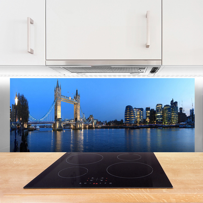 Panel Szklany do Kuchni Podświetlony Most Miejski