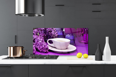 Panel Szklany do Kuchni Poranna Kawa Wśród Kwiatów