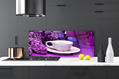 Panel Szklany do Kuchni Poranna Kawa Wśród Kwiatów