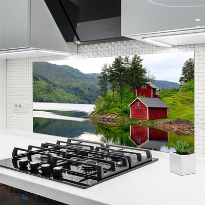 Szkło do Kuchni na Ścianę Chatka Nad Górskim Jeziorem