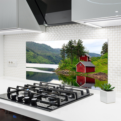Szkło do Kuchni na Ścianę Chatka Nad Górskim Jeziorem