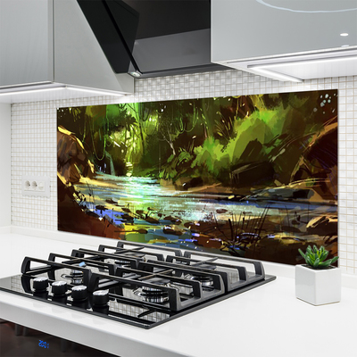 Szkło do Kuchni na Ścianę Kryształowe Jezioro W Lesie